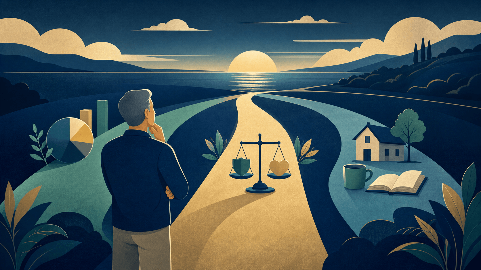 A person comparing balanced withdrawal paths toward a retirement horizon